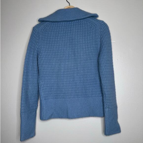 Ann Taylor Full Zip Collared Cashmere Sweater Waffle Knit Light Blue Size Small - Picture 6 of 6